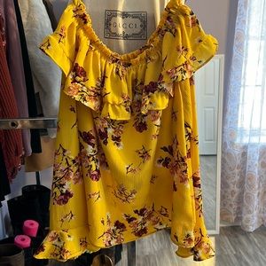 Ruffled, off the shoulder, long sleeve, floral top